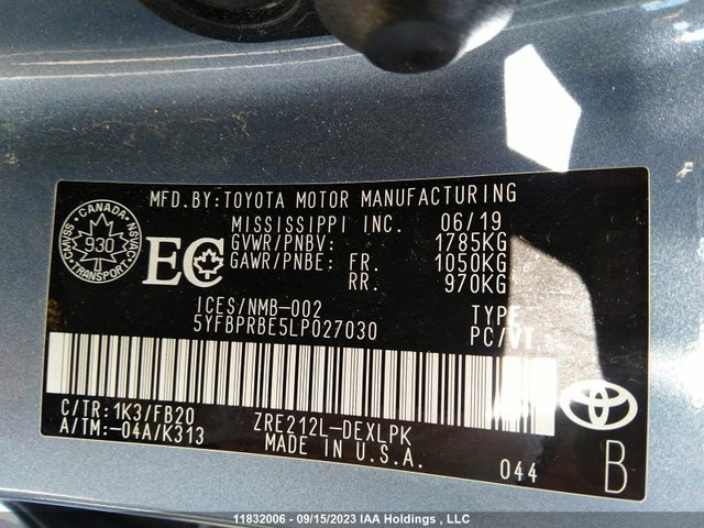 Toyota Corolla Le/l/xle 2020 5YFBPRBE5LP027030 Image 9