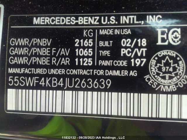 55SWF4KB4JU263639 Mercedes-Benz C-class C 300