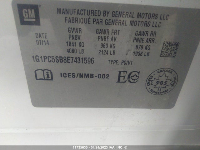 Chevrolet CRUZE LT 2014 1G1PC5SB8E7431596 Image 9