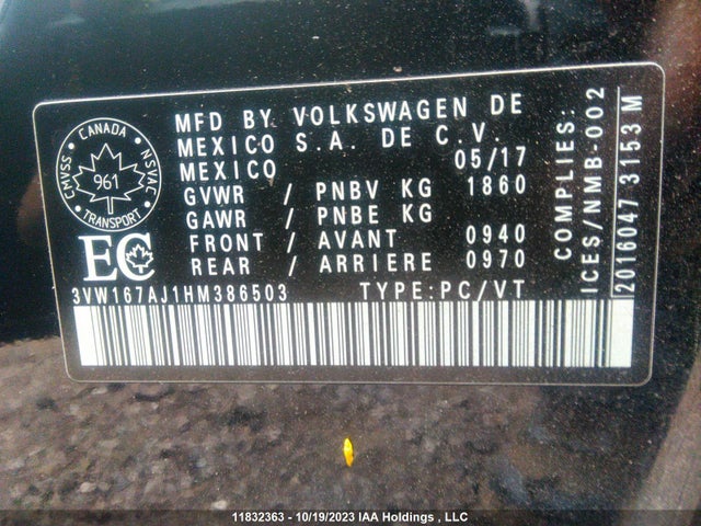 3VW167AJ1HM386503 Volkswagen 1.4 tsi