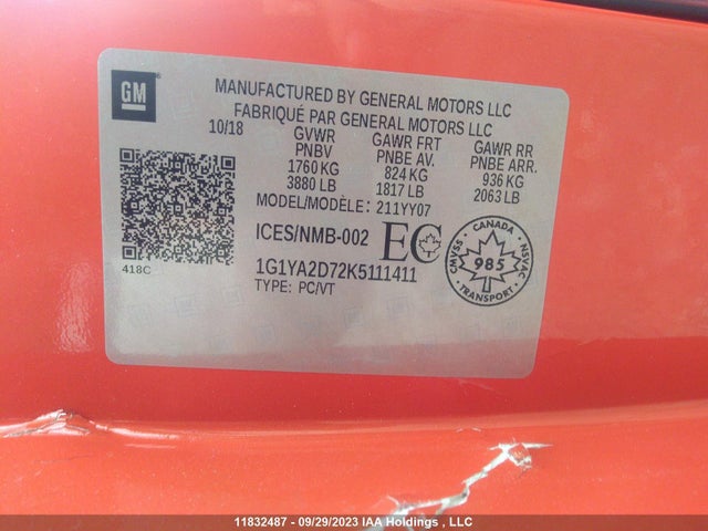 Chevrolet Corvette 1lt 2019 1G1YA2D72K5111411 Image 9