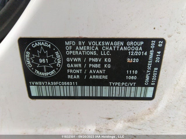 1VWBV7A39FC056311 Volkswagen Passat Comfortline