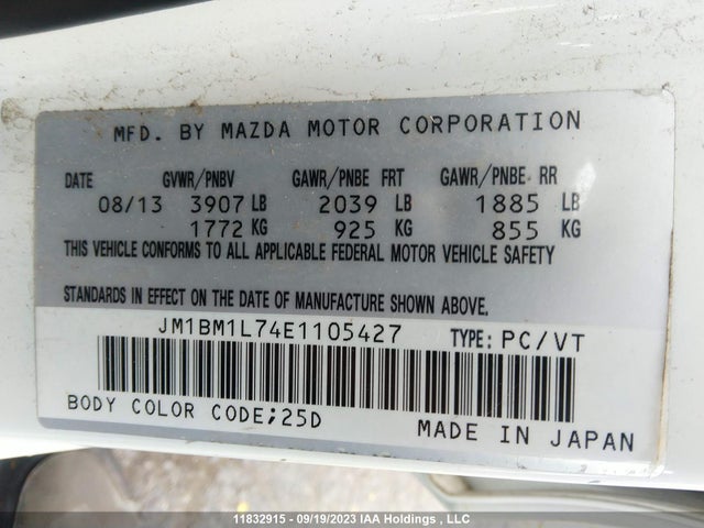 Mazda Mazda3 Gs-sky 2014 JM1BM1L74E1105427 Image 9