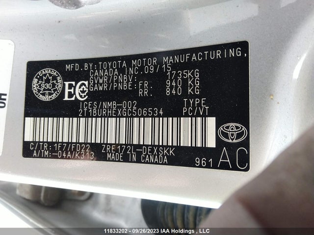 Toyota COROLLA CE/S/LE 2016 2T1BURHEXGC506534 Image 7