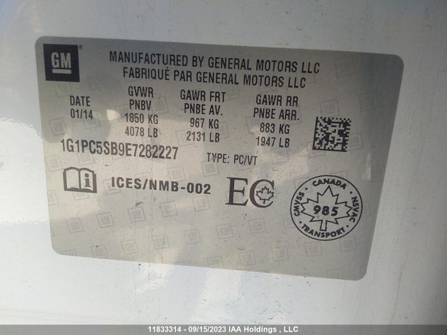 Chevrolet Cruze 1lt 2014 1G1PC5SB9E7282227 Image 9