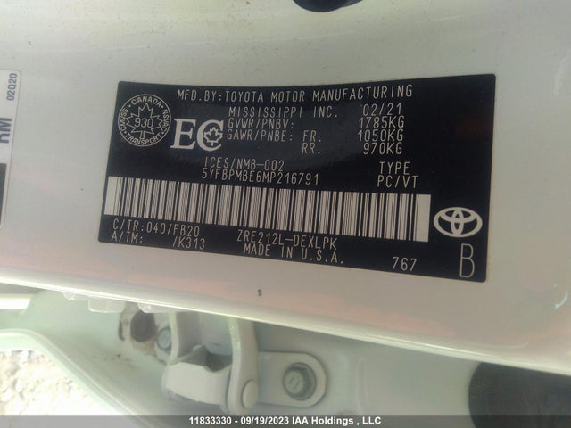 Toyota Corolla L/le/xle 2021 5YFBPMBE6MP216791 Image 9