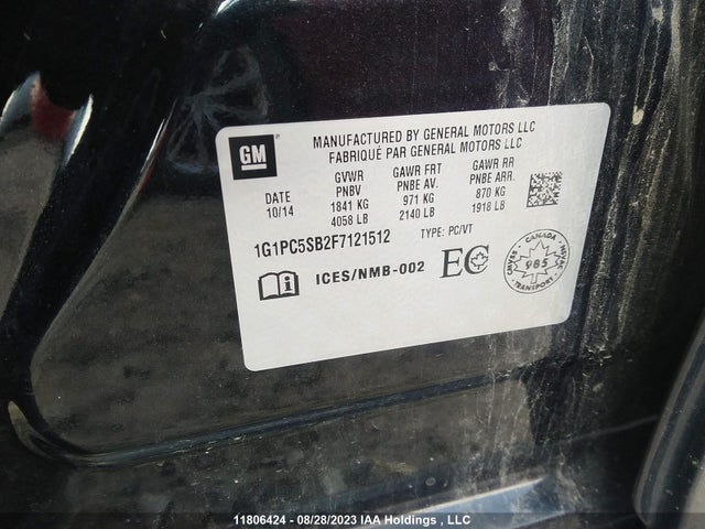 Chevrolet Cruze 1lt 2015 1G1PC5SB2F7121512 Image 9