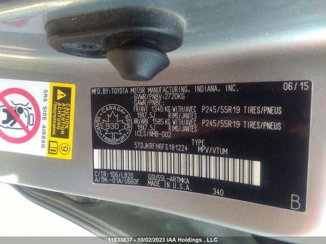 Toyota Highlander Xle 2015 5TDJKRFH6FS181224 Image 9
