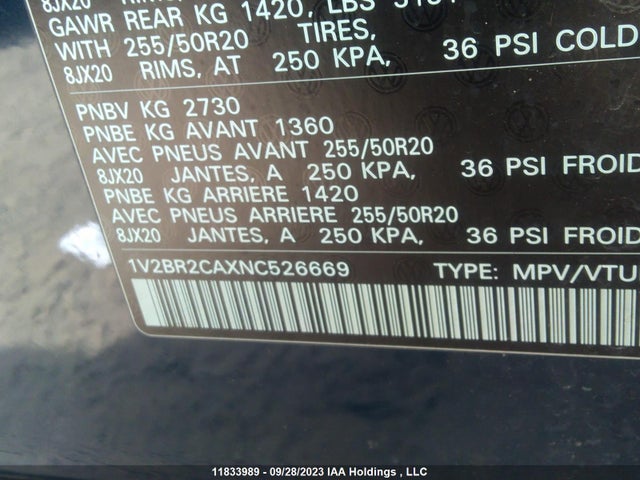 1V2BR2CAXNC526669 Volkswagen ATLAS