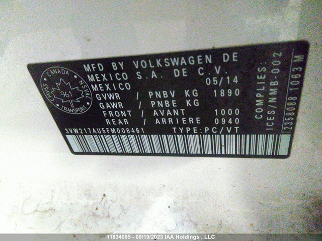 3VW217AU5FM006461 Volkswagen Golf Trendline/highline