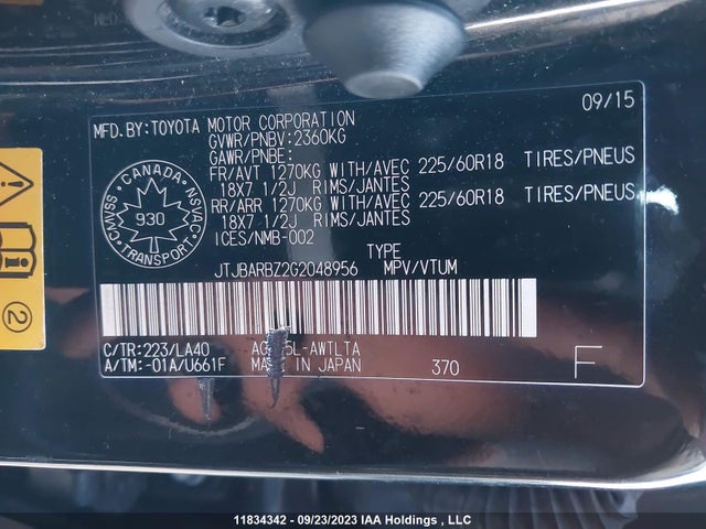 JTJBARBZ2G2048956 Lexus NX 200T