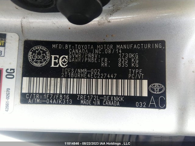 Toyota COROLLA CE/S/LE 2014 2T1BURHE4EC227447 Image 9