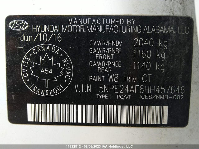 Hyundai Sonata 2.4l Gl 2017 5NPE24AF6HH457646 Image 9