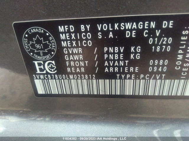 3VWCB7BU0LM023812 Volkswagen Jetta Comfortline
