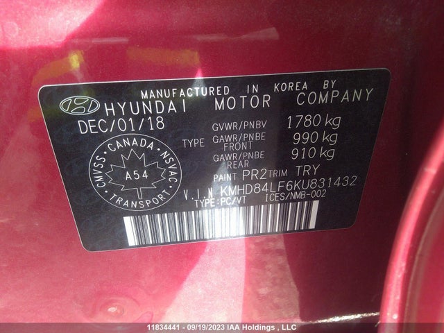 Hyundai Elantra Preferred 2019 KMHD84LF6KU831432 Image 9