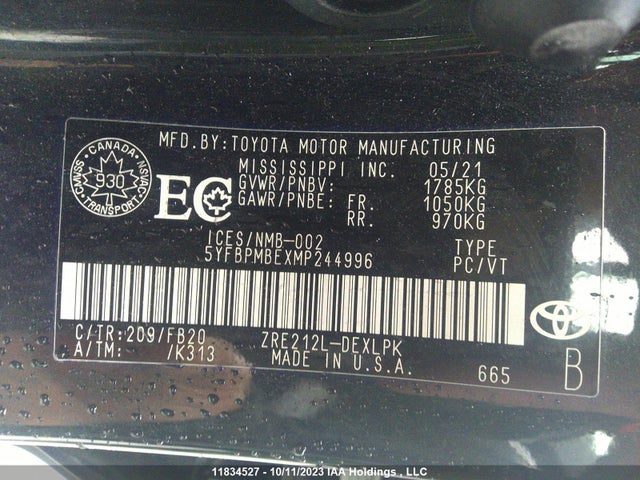 Toyota Corolla L/le/xle 2021 5YFBPMBEXMP244996 Image 9