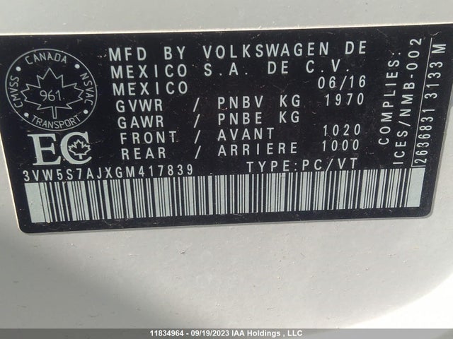 3VW5S7AJXGM417839 Volkswagen Jetta Sedan Gli
