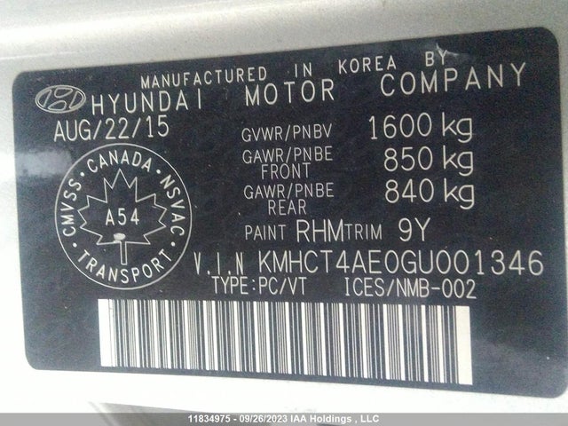 Hyundai ACCENT SE 2016 KMHCT4AE0GU001346 Image 9