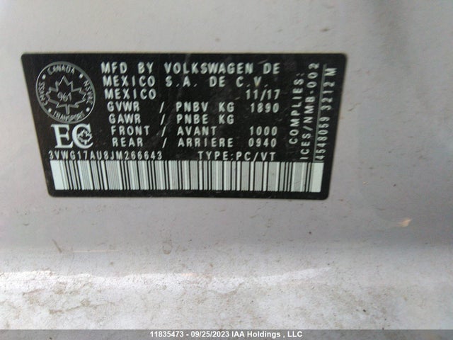3VWG17AU8JM266643 Volkswagen Golf Trendline/comfortline