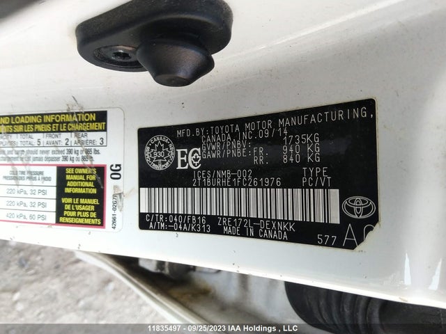 Toyota COROLLA CE/S/LE 2015 2T1BURHE1FC261976 Image 9