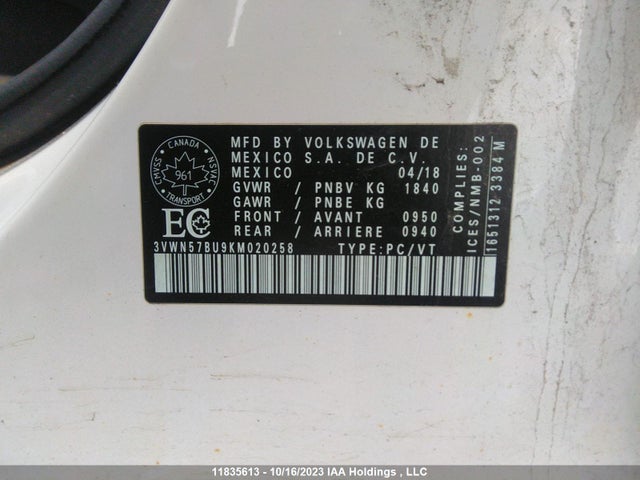 3VWN57BU9KM020258 Volkswagen Jetta Comfortline