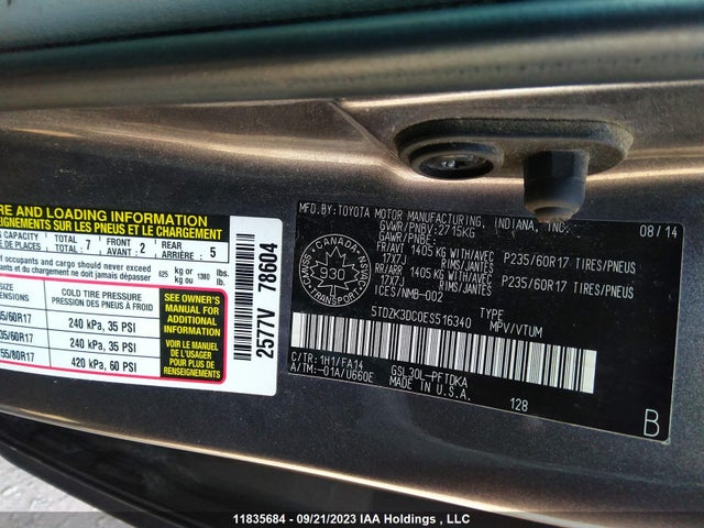 Toyota SIENNA 2014 5TDZK3DC0ES516340 Image 9