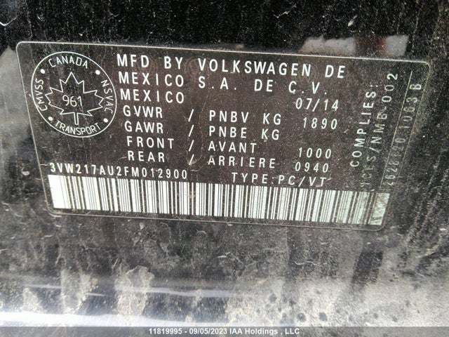 3VW217AU2FM012900 Volkswagen Golf Trendline/highline