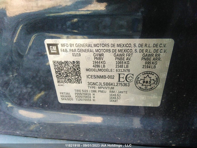 Chevrolet Trax Lt 2019 3GNCJLSB6KL275363 Image 9