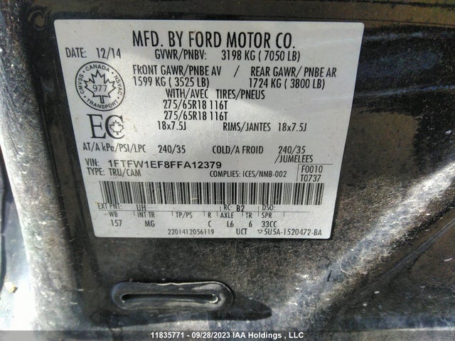 Ford F-150 Platinum/lariat 2015 1FTFW1EF8FFA12379 Image 9
