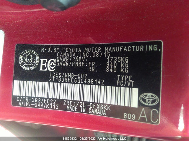 Toyota COROLLA CE/S/LE 2016 2T1BURHE6GC498142 Image 9