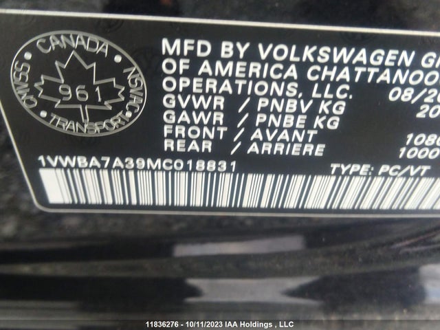 1VWBA7A39MC018831 Volkswagen Passat Highline