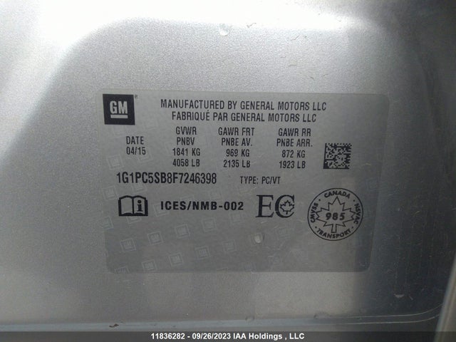 Chevrolet Cruze 1lt 2015 1G1PC5SB8F7246398 Image 9