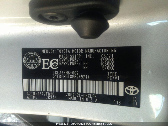 Toyota Corolla L/le/xle 2021 5YFBPMBE8MP249744 Image 9