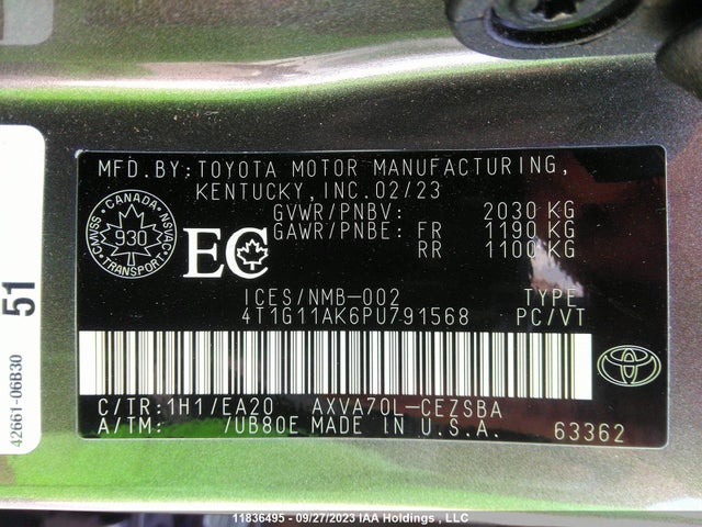 Toyota CAMRY SE 2023 4T1G11AK6PU791568 Image 9