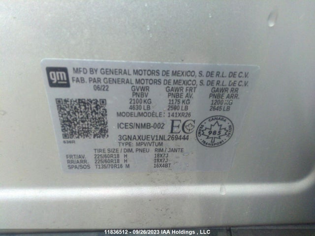 Chevrolet EQUINOX LT 2022 3GNAXUEV1NL269444 Image 9