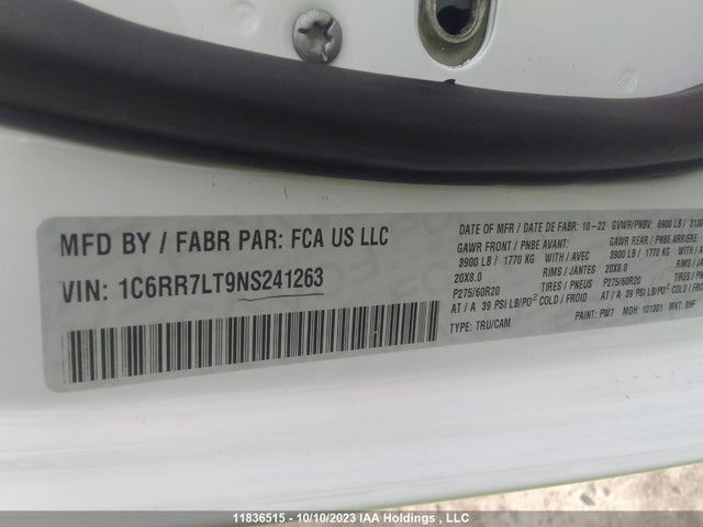 1C6RR7LT9NS241263 RAM 1500 Classic Slt