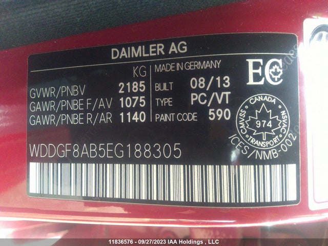 11836576 :رقم المزاد ، WDDGF8AB5EG188305 vin ، 2014 Mercedes-benz C-class C 300 مزاد بيع