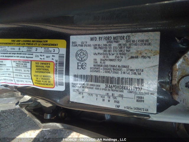 Ford FUSION SE 2019 3FA6P0HD8KR211937 Image 9