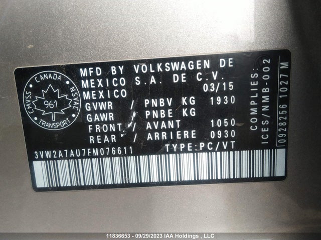 3VW2A7AU7FM076611 Volkswagen Golf Highline/comfortline