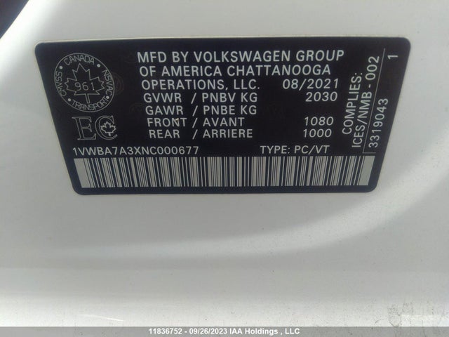 1VWBA7A3XNC000677 Volkswagen Passat 2.0t Limited Edition
