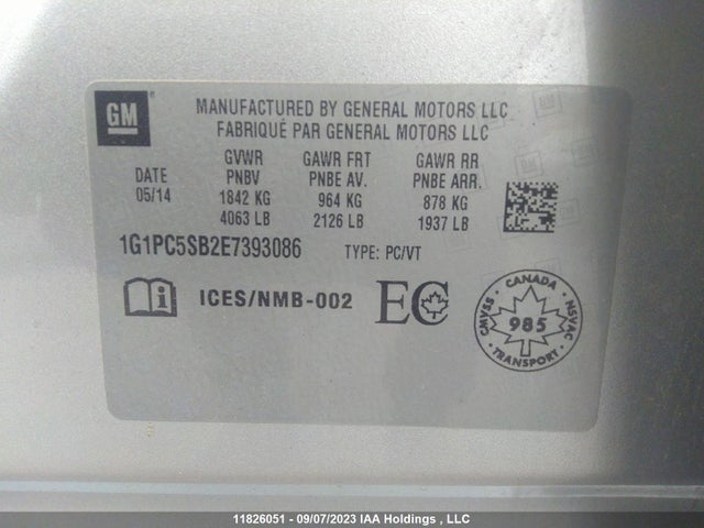 Chevrolet Cruze 1lt 2014 1G1PC5SB2E7393086 Image 9