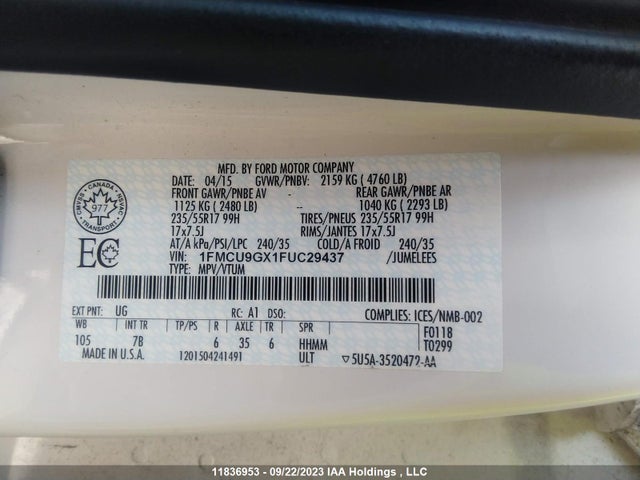 Ford 2015 2015 1FMCU9GX1FUC29437 Image 25