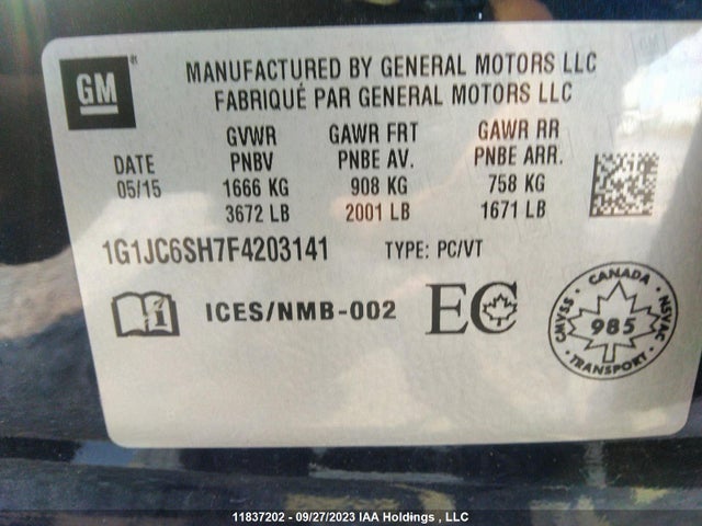 Chevrolet SONIC LT 2015 1G1JC6SH7F4203141 Image 9