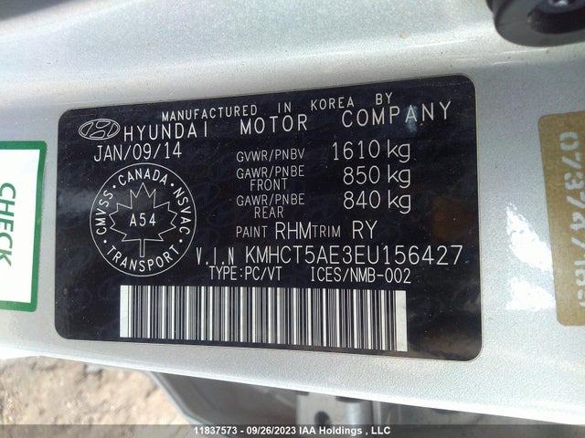 Hyundai ACCENT GL 2014 KMHCT5AE3EU156427 Image 9