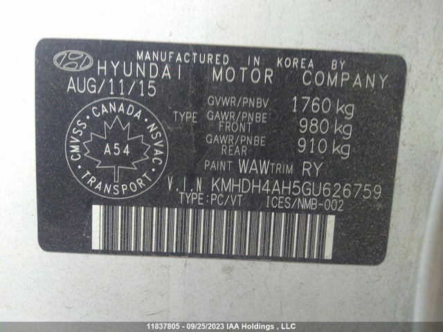 Hyundai Elantra Gls 2016 KMHDH4AH5GU626759 Image 9