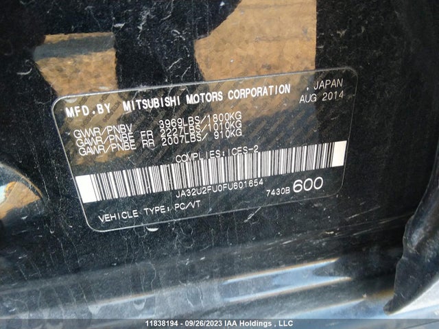 JA32U2FU0FU601654 Mitsubishi Lancer
