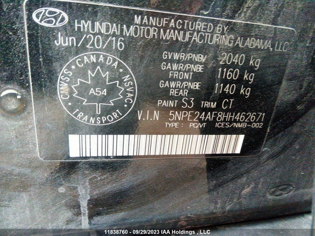Hyundai Sonata 2.4l Gls 2017 5NPE24AF8HH462671 Image 9