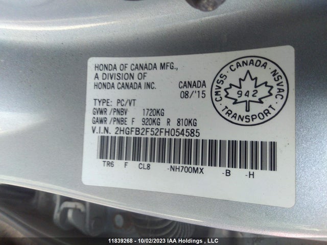 Honda Civic Sedan Ex 2015 2HGFB2F52FH054585 Image 9