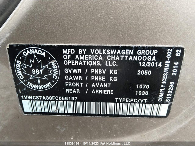 1VWCS7A38FC056197 Volkswagen Passat Highline