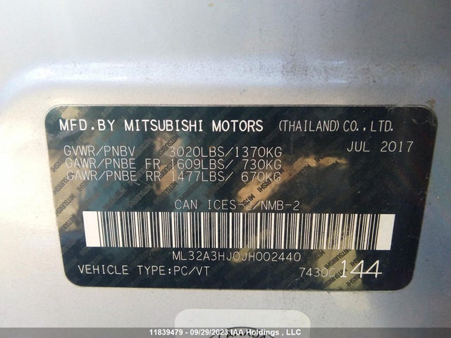 ML32A3HJ0JH002440 Mitsubishi MIRAGE ES